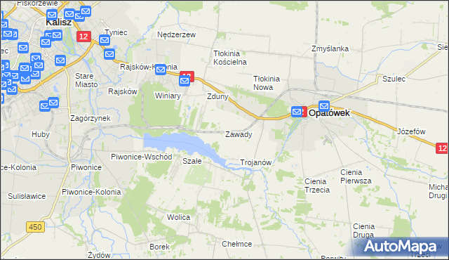 mapa Zawady gmina Opatówek, Zawady gmina Opatówek na mapie Targeo
