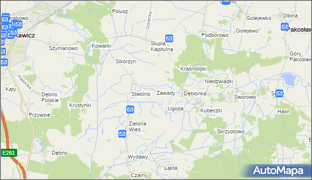 mapa Zawady gmina Rawicz, Zawady gmina Rawicz na mapie Targeo