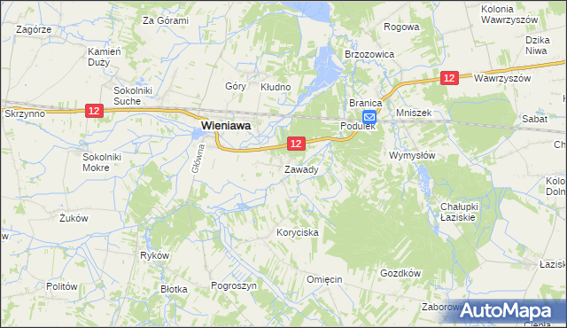 mapa Zawady gmina Wieniawa, Zawady gmina Wieniawa na mapie Targeo