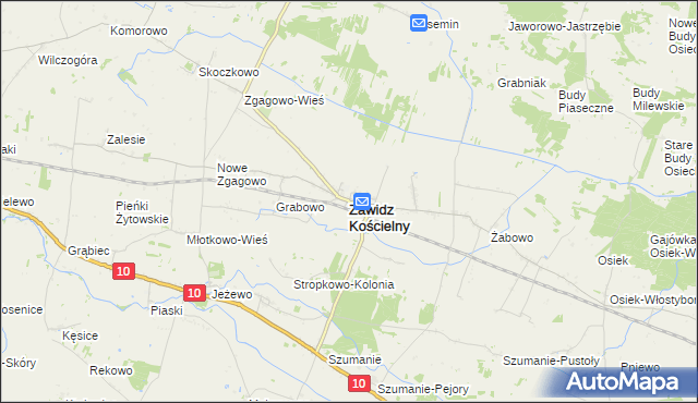 mapa Zawidz Kościelny, Zawidz Kościelny na mapie Targeo