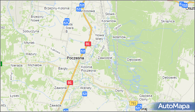 mapa Zawodzie gmina Poczesna, Zawodzie gmina Poczesna na mapie Targeo