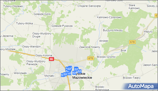 mapa Zawrocie-Nowiny, Zawrocie-Nowiny na mapie Targeo