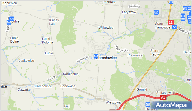 mapa Zbrosławice, Zbrosławice na mapie Targeo