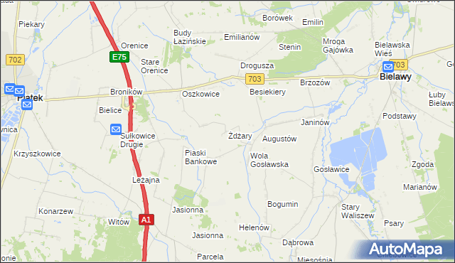 mapa Żdżary gmina Bielawy, Żdżary gmina Bielawy na mapie Targeo