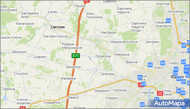 mapa Zdziechów gmina Zakrzew, Zdziechów gmina Zakrzew na mapie Targeo