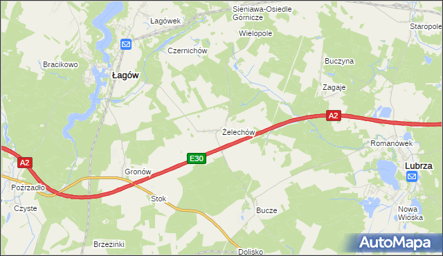 mapa Żelechów gmina Łagów, Żelechów gmina Łagów na mapie Targeo