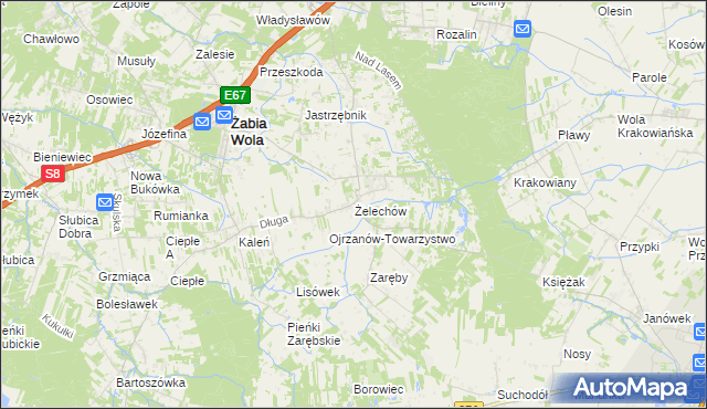 mapa Żelechów gmina Żabia Wola, Żelechów gmina Żabia Wola na mapie Targeo