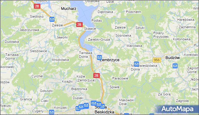 mapa Zembrzyce, Zembrzyce na mapie Targeo
