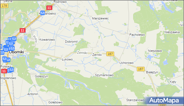 mapa Żerniki gmina Oborniki, Żerniki gmina Oborniki na mapie Targeo