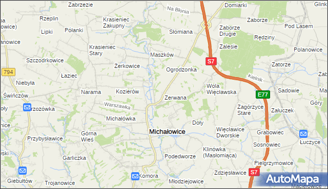 mapa Zerwana, Zerwana na mapie Targeo