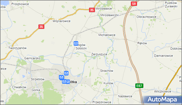 mapa Żerzuszyce, Żerzuszyce na mapie Targeo