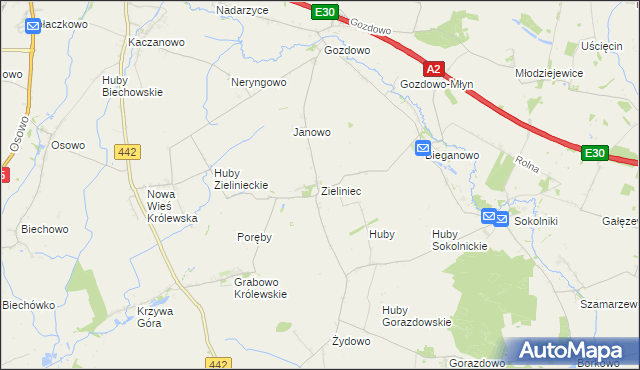 mapa Zieliniec gmina Kołaczkowo, Zieliniec gmina Kołaczkowo na mapie Targeo