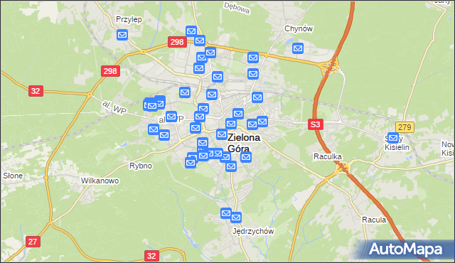 mapa Zielona Góra, Zielona Góra na mapie Targeo