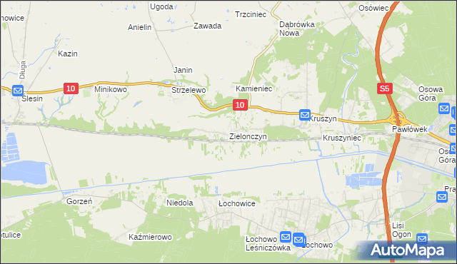 mapa Zielonczyn gmina Sicienko, Zielonczyn gmina Sicienko na mapie Targeo
