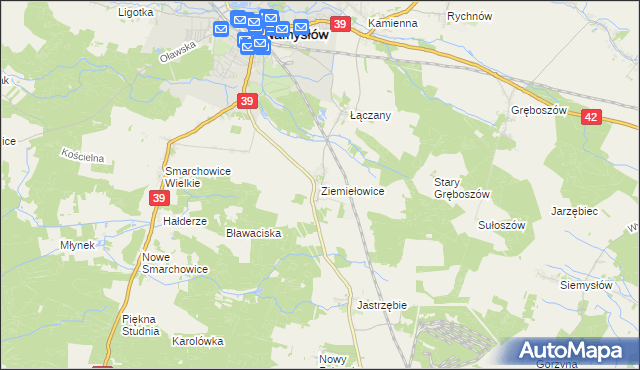 mapa Ziemiełowice, Ziemiełowice na mapie Targeo