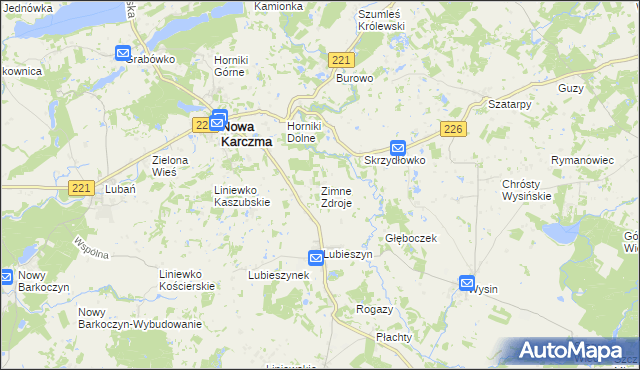mapa Zimne Zdroje gmina Nowa Karczma, Zimne Zdroje gmina Nowa Karczma na mapie Targeo