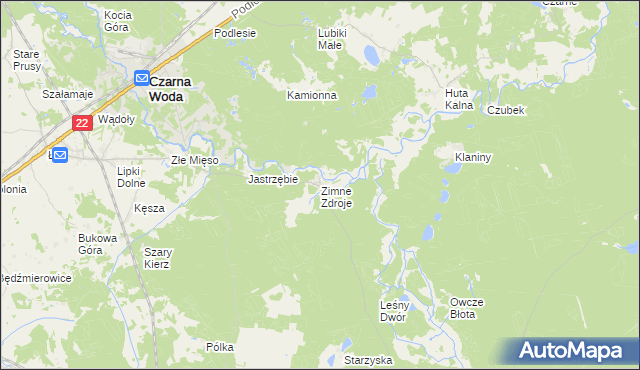 mapa Zimne Zdroje gmina Osieczna, Zimne Zdroje gmina Osieczna na mapie Targeo
