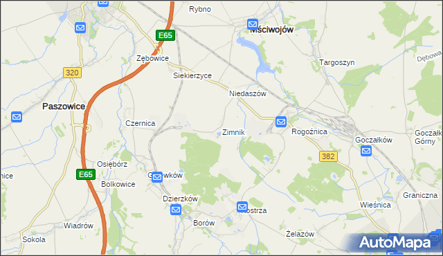 mapa Zimnik gmina Mściwojów, Zimnik gmina Mściwojów na mapie Targeo