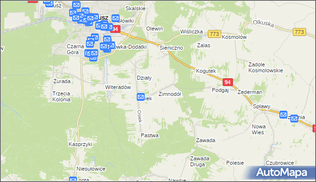 mapa Zimnodół, Zimnodół na mapie Targeo