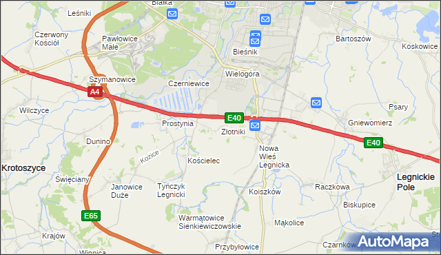 mapa Złotniki gmina Krotoszyce, Złotniki gmina Krotoszyce na mapie Targeo