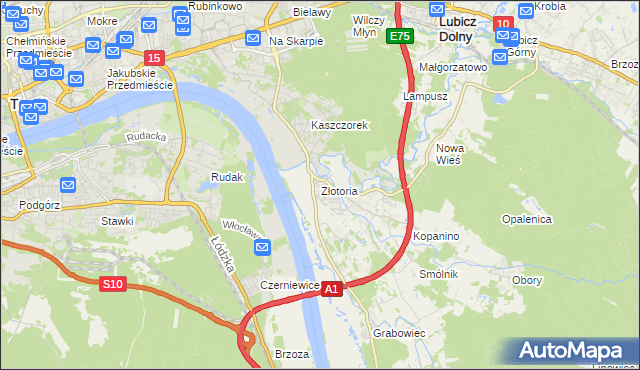 mapa Złotoria gmina Lubicz, Złotoria gmina Lubicz na mapie Targeo