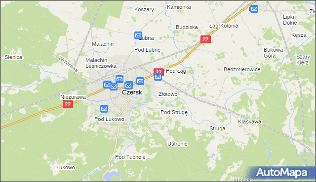 mapa Złotowo gmina Czersk, Złotowo gmina Czersk na mapie Targeo