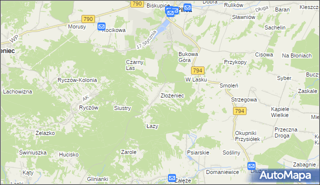 mapa Złożeniec, Złożeniec na mapie Targeo