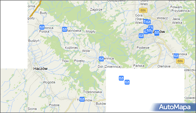 mapa Zmiennica, Zmiennica na mapie Targeo