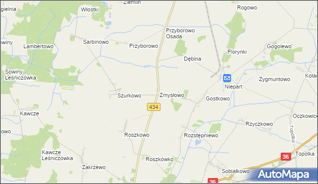 mapa Zmysłowo gmina Miejska Górka, Zmysłowo gmina Miejska Górka na mapie Targeo