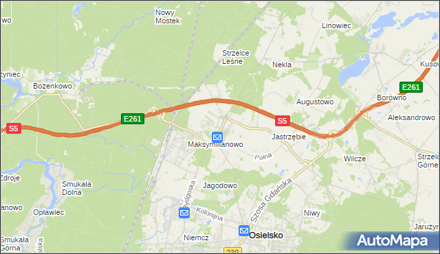 mapa Żołędowo gmina Osielsko, Żołędowo gmina Osielsko na mapie Targeo