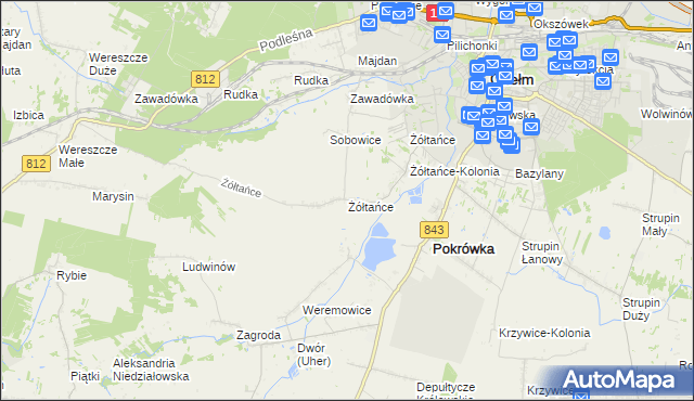 mapa Żółtańce, Żółtańce na mapie Targeo