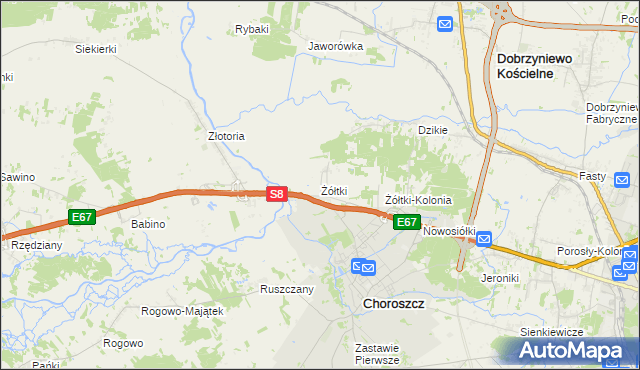 mapa Żółtki gmina Choroszcz, Żółtki gmina Choroszcz na mapie Targeo