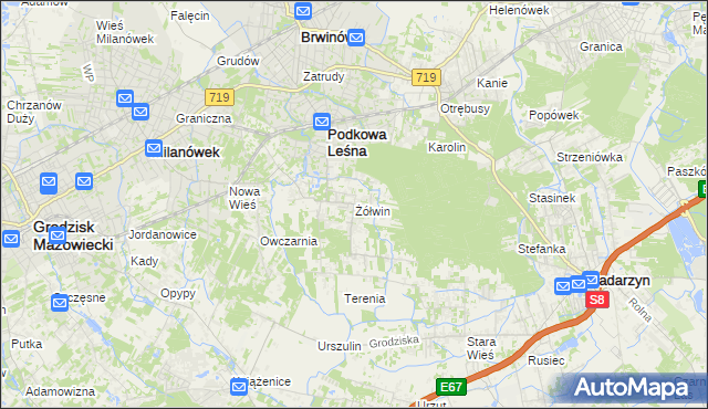 mapa Żółwin gmina Brwinów, Żółwin gmina Brwinów na mapie Targeo