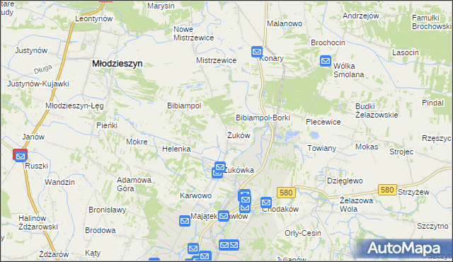 mapa Żuków gmina Sochaczew, Żuków gmina Sochaczew na mapie Targeo