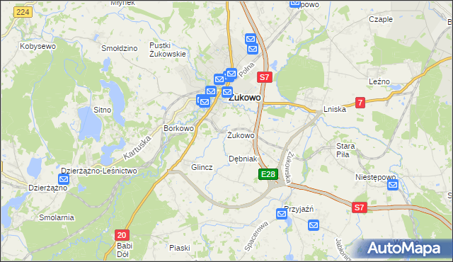 mapa Żukowo powiat kartuski, Żukowo powiat kartuski na mapie Targeo