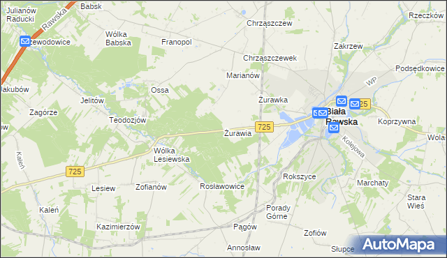 mapa Żurawia gmina Biała Rawska, Żurawia gmina Biała Rawska na mapie Targeo