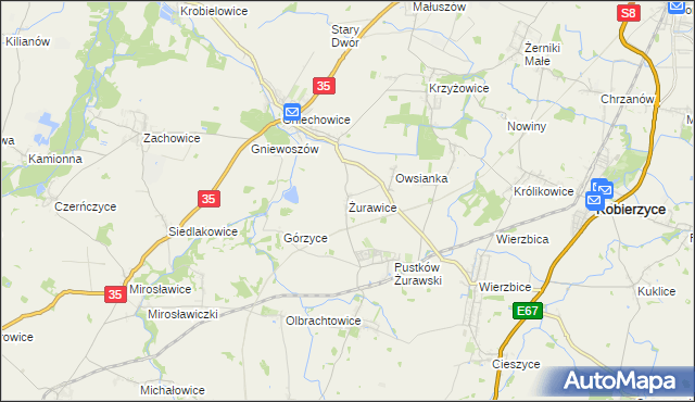 mapa Żurawice gmina Kobierzyce, Żurawice gmina Kobierzyce na mapie Targeo
