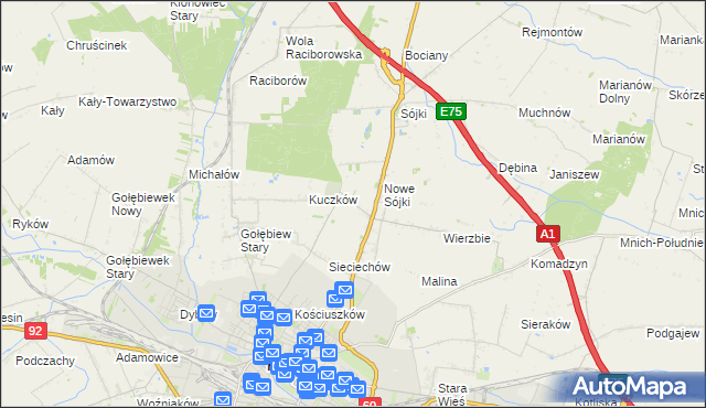 mapa Żurawieniec gmina Kutno, Żurawieniec gmina Kutno na mapie Targeo