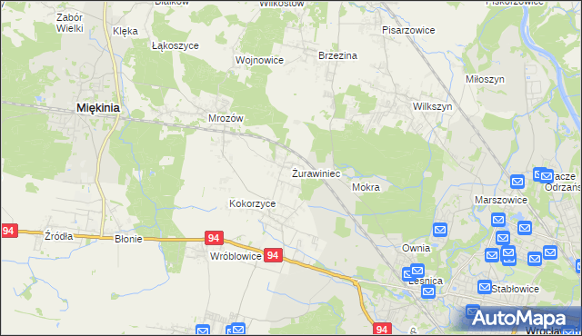 mapa Żurawiniec gmina Miękinia, Żurawiniec gmina Miękinia na mapie Targeo