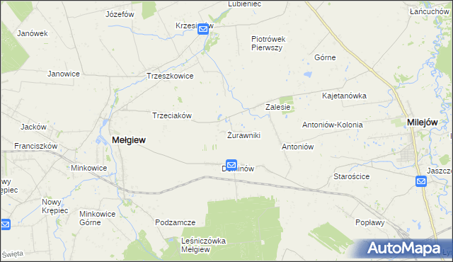 mapa Żurawniki gmina Mełgiew, Żurawniki gmina Mełgiew na mapie Targeo