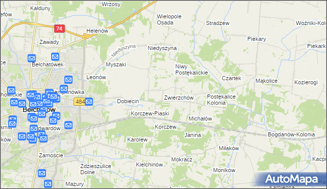 mapa Zwierzchów, Zwierzchów na mapie Targeo