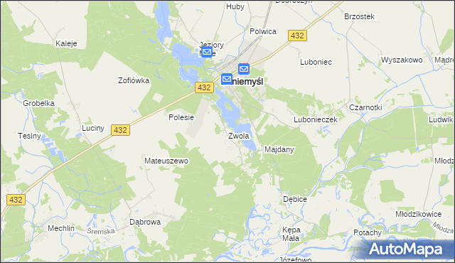 mapa Zwola gmina Zaniemyśl, Zwola gmina Zaniemyśl na mapie Targeo