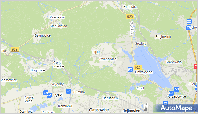 mapa Zwonowice, Zwonowice na mapie Targeo