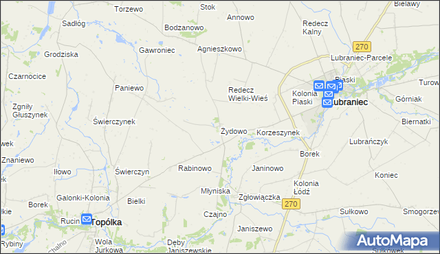 mapa Żydowo gmina Lubraniec, Żydowo gmina Lubraniec na mapie Targeo