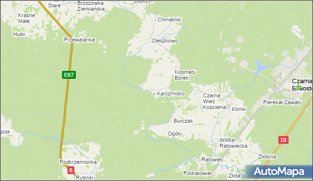 mapa Karczmisko gmina Czarna Białostocka, Karczmisko gmina Czarna Białostocka na mapie Targeo
