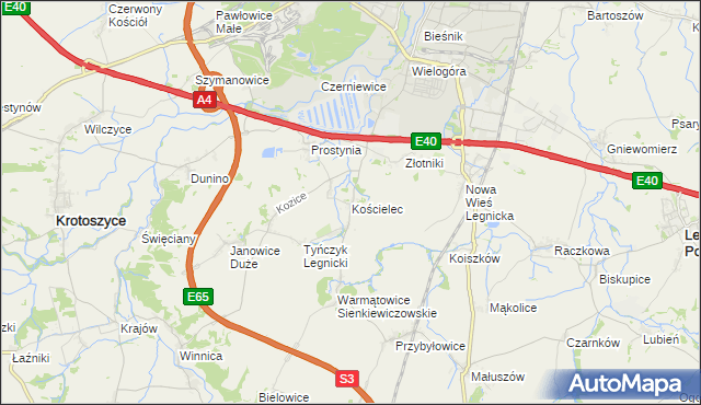 mapa Kościelec gmina Krotoszyce, Kościelec gmina Krotoszyce na mapie Targeo