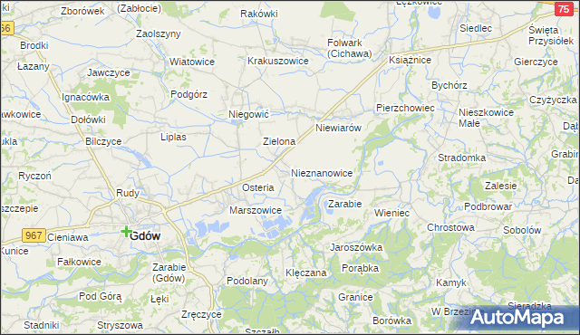 mapa Nieznanowice gmina Gdów, Nieznanowice gmina Gdów na mapie Targeo