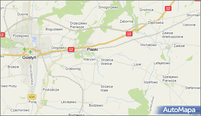 mapa Strzelce Wielkie gmina Piaski, Strzelce Wielkie gmina Piaski na mapie Targeo