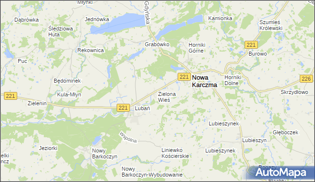 mapa Zielona Wieś gmina Nowa Karczma, Zielona Wieś gmina Nowa Karczma na mapie Targeo