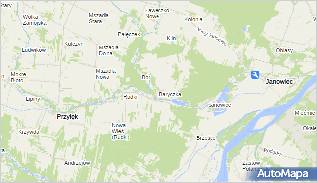 mapa Baryczka gmina Przyłęk, Baryczka gmina Przyłęk na mapie Targeo